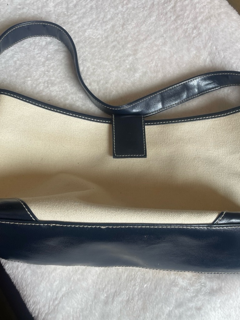 Canvas and Navy Leather Trim Tote Bag - Navy/Cream